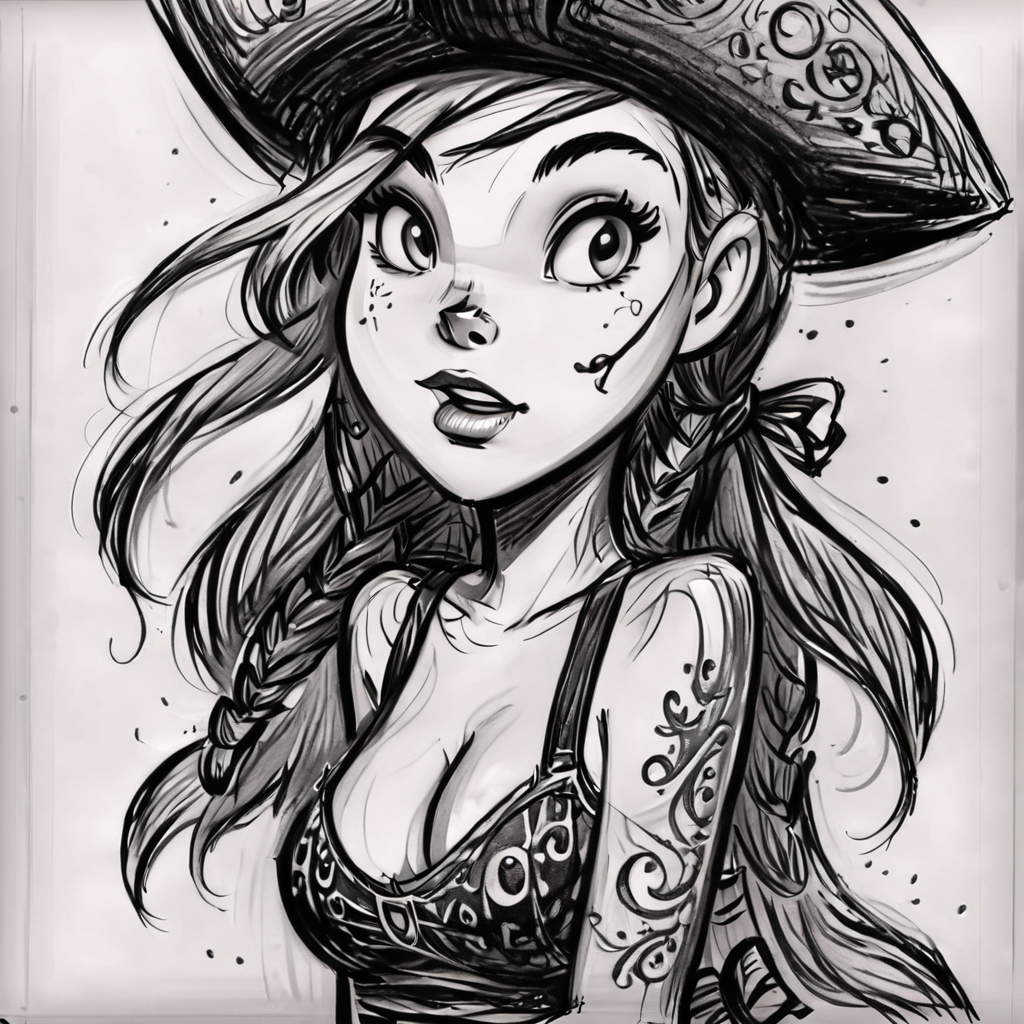 drawix18 pirate girl, black ink, very detailed <lora:drawix18:0.8>