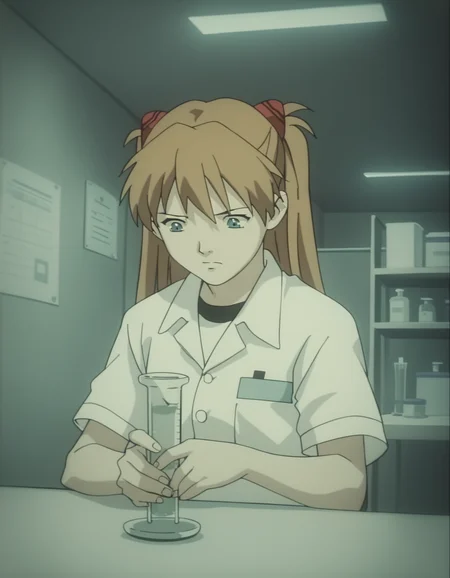 score_9, score_8_up, score_7_up, source_anime, <lora:boogiepop-2000-ponyxl:0.85> 1girl, souryuu asuka langley, test tube, hospital, muted color