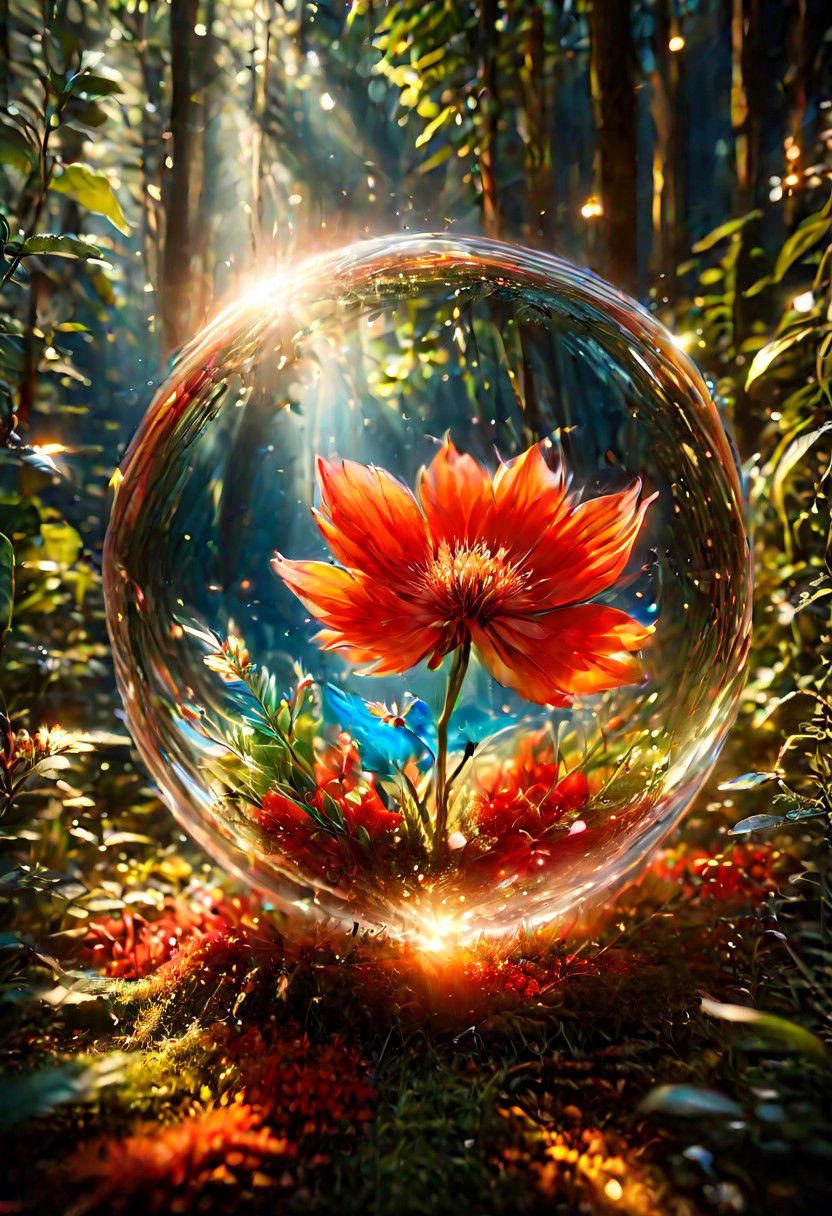 ((a scarlet flower glows in a clearing, a magical light)), blur, white flower, butterfly, depth of field, butterfly wings, antennae, ((night))