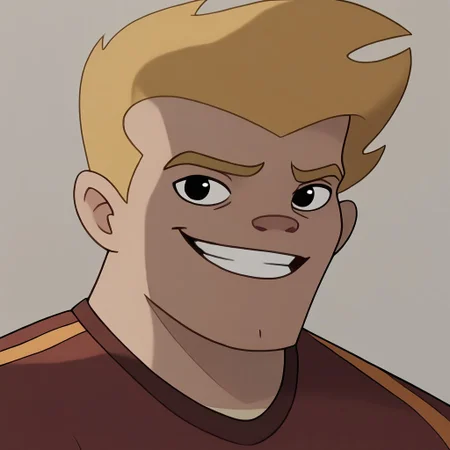 score_9, score_8_up, score_7_up BREAK bradjl2, 1boy, blonde hair, black eyes, shortsleeved red shirt with orange side strips, longsleeved light yellow undershirt, face view, face closeup,
