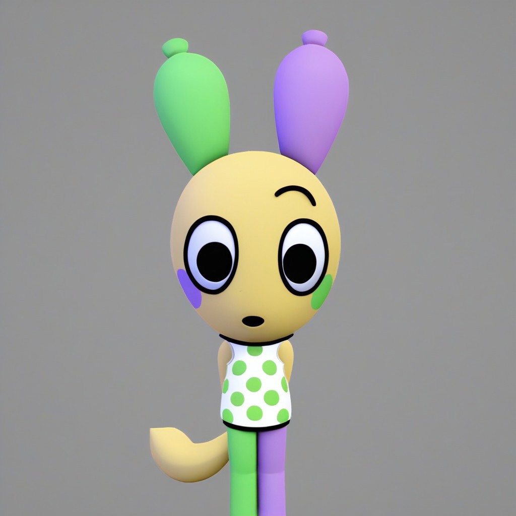 looey, black eyes, polka dot shirt, sleeveless, tail 3D character