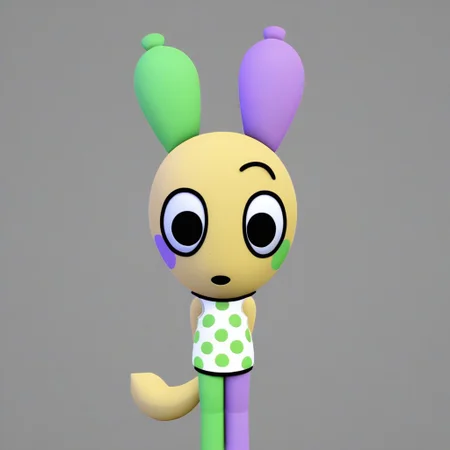 looey, black eyes, polka dot shirt, sleeveless, tail 3D character