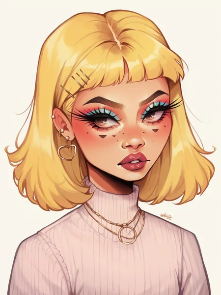 score_9, score_8_up, score_7_up, score_6_up, score_5_up, <lora:nikkileeismeXLP:1> nikkileeisme, 1girl, makeup, yellow hair