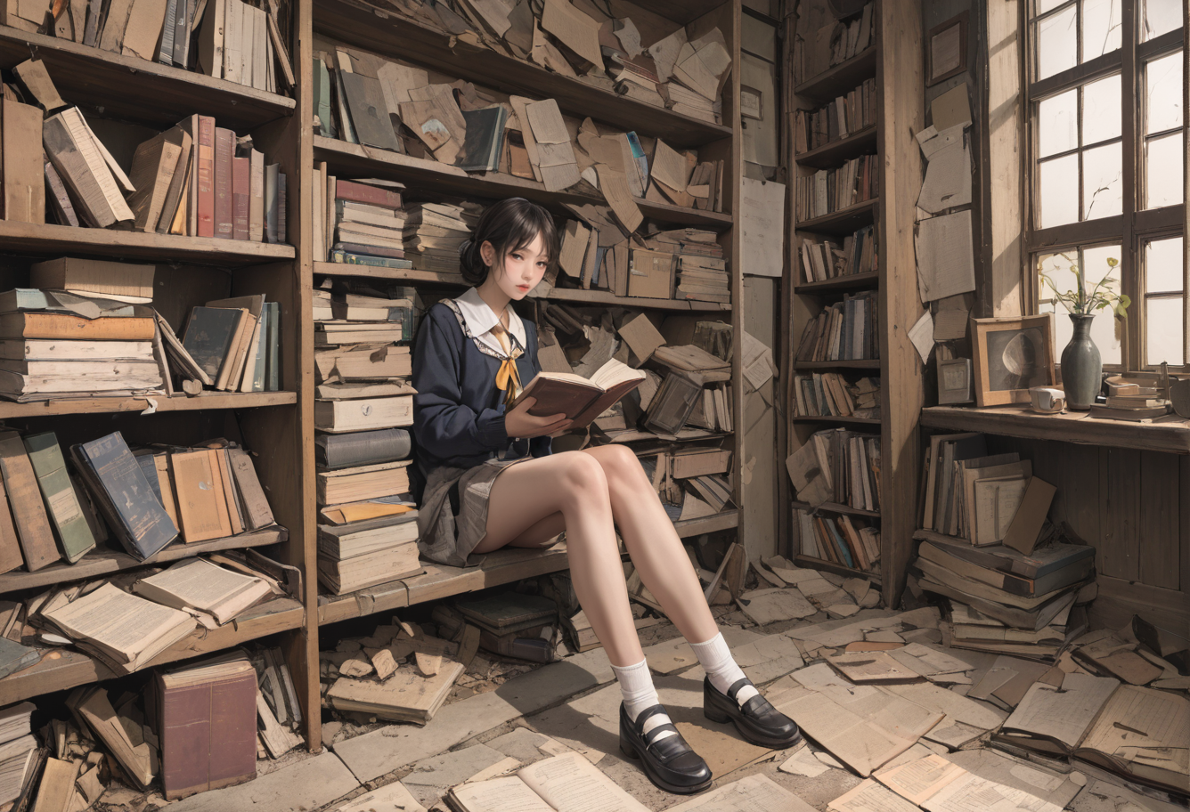 ,ruanyi1364,book,indoors,full body,study,<lora:1364 book_v1_pony:1>, score_9,score_8_up,score_7_up,,8k,solo,,