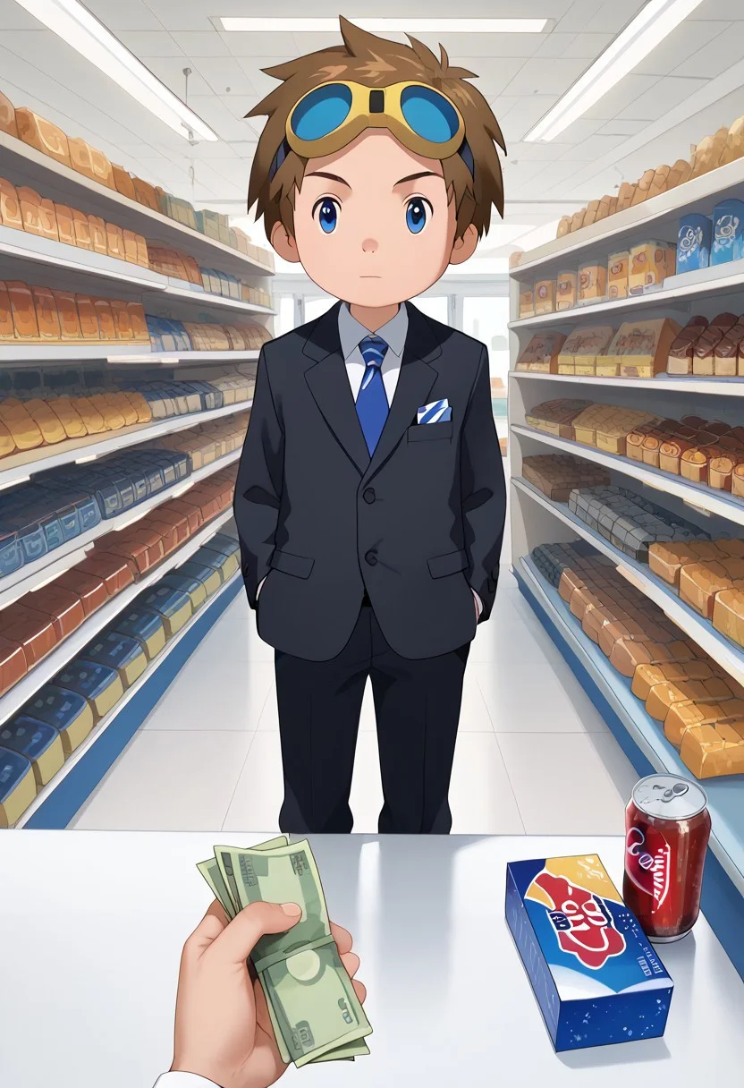 score_9, score_8_up, score_7_up, zPDXL2,
,full body
1boy, solo, goggles on head, brown hair,
Barbershop,black suit,holding money ,buying cola and multiple cookie box, convenience store,counters