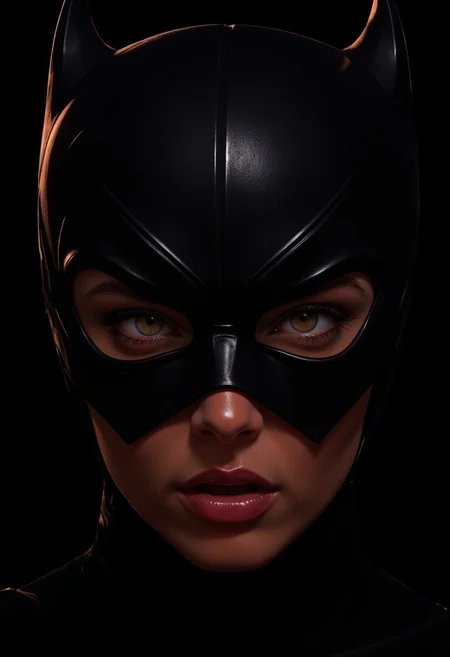 This is a photorealistic image depicting a confident busty Batgirl wearing a striking Venetian mask.
Beneath the mask, her actual face is visible, showcasing an unexpected expression of pure ecstasy, often referred to as an "orgasm face." orgasmface, Her features are relaxed and blissful, with eyes half-closed and lips slightly parted in a euphoric smile. Subtle shadows accentuate her defined cheekbones, enhancing the unexpectedness of her expression. Her radiant skin glows in the light, adding to the sense of intensity and emotion.
The combination of the elegant Venetian mask and Batgirl's blissful expression creates a striking contrast, embodying the tension between her confident facade and the raw emotion lurking beneath, hinting at a powerful yet playful nature.