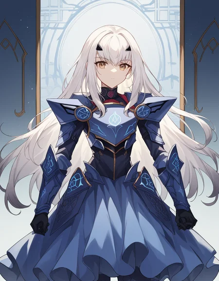 score_9, score_8_up, score_7_up, source_anime, <lora:fgo-melusine-ponyxl-lora-nochekaiser:1>, melusine, brown eyes, long hair, white hair, sidelocks,, armor, armored dress, black dress, black gloves, blue armor, blue dress, breastplate, dress, faulds, gloves, mask, pauldrons, short dress, shoulder armor,, museum, art exhibit, paintings, observing, quiet contemplation, cultural experience, , looking at viewer, hand holding a pencil, solo,, cowboy shot, dutch angle
