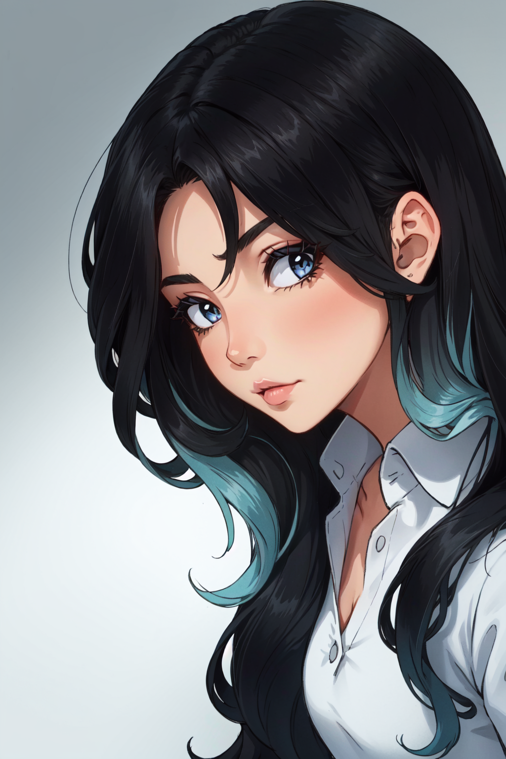 1girl, long hair, ((ombre black hair)), two-tone hair, multicolored hair, <lora:Ombre Hair:0.7>, long hair, close-up, solo, looking at viewer,