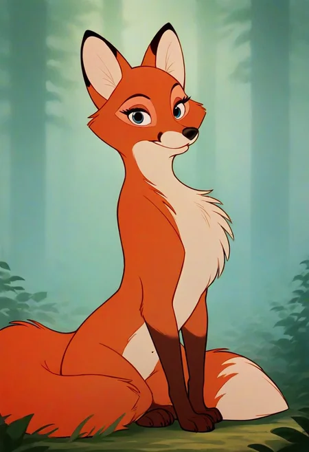 (source_furry, source_cartoon, rating_explicit, score_9, score_8_up, score_7_up, score_6_up, score_5_up, score_4_up), BREAK face focus, Vixey, feral, 1girl, furry female,chest tuft, fox, blue eyes, eyelashes, solo, looking at viewer, sitting, outdoors, forest, high-definition, masterpiece, high quality, studio shadows, rim lighting, extremely detailed CG unity 8k wallpaper, Expressiveh,