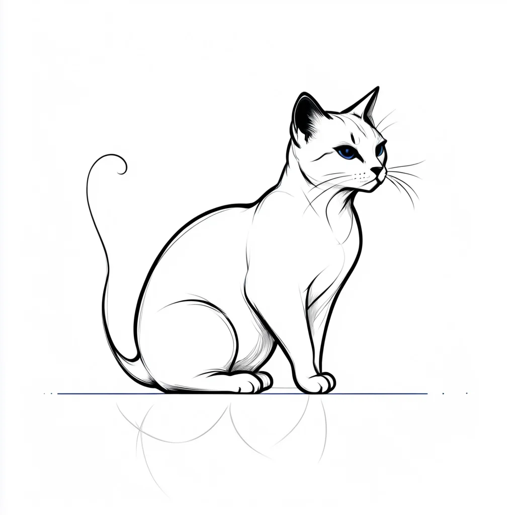 <lora:Minimalist_Line_Art:1>, ArsMJStyle, Minimalist Line Art, Spot Colors, Minimalist cat, feline outline, simple curves, playful pose, clean lines, modern pet portrait, black on white, elegant simplicity