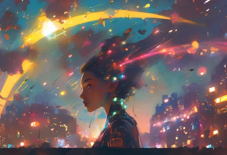 score_9, score_8_up, score_8_up, ((Cinematic composition)),((masterpiece)), (resplendent highlighting), 8k.
A beautiful girl stands looking up at a night sky full of invading alien spaceships, the city is ablaze, citizens can be seen fleeing.
break
The background is a moonlit night sky, with a large, full moon casting an eerie glow over the scene. the city is burning. Alien Spacecraft are attacking and landing in the background.
Ink, Charcoal and watercolours. impressionistic. (Klimt :1.2) dadaistic collage (by Bill Sienkiewicz:1.5), strikingly alluring face. brilliant spotlight effect. Vibrant thick dripping paint. Intense detail, realistic, dynamic shadows and contrasts. Matte and faded background colours.surreal, intense colors, liquid, unreal parts, alluring, fluid, perfection, gothic. (Luminous skin dynamically highlighted), Illustration, (klimt:0.8) (Bill Sienkiewicz:1.5). maximum detail, Chinese watercolor and ink technique. Gold leaf highlights.
<lora:xl_more_art-full_v1:0.4> <lora:epi_noiseoffset2:1>3