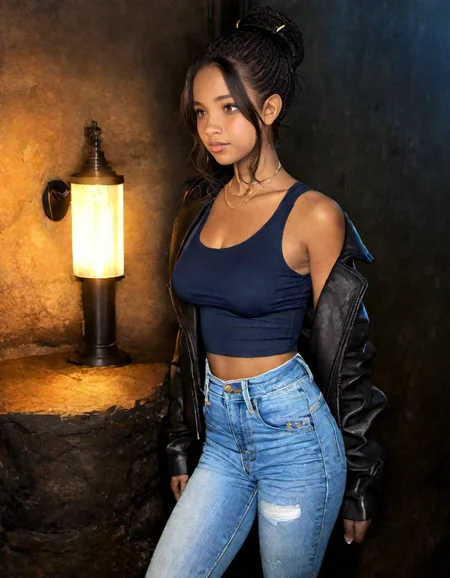 <lora:zy_Panam_PonyRealism_v1:1> zy_panam, 1girl, black hair, brown eyes, hair bun, tank top, leather jacket, high waist jeans, large breasts, narrow waist, BREAK
cowboy shot, <lora:add-detail-xl:1> <lora:detailed_notrigger:1> <lora:For_Pony_v0.2:1> raw lighting, overexposed, harsh flash, dark room with bright light, BREAK, photo, shallow depth of field,vignette,highly detailed,high budget,bokeh,cinemascope,moody,epic,gorgeous,film grain,masterpiece,
