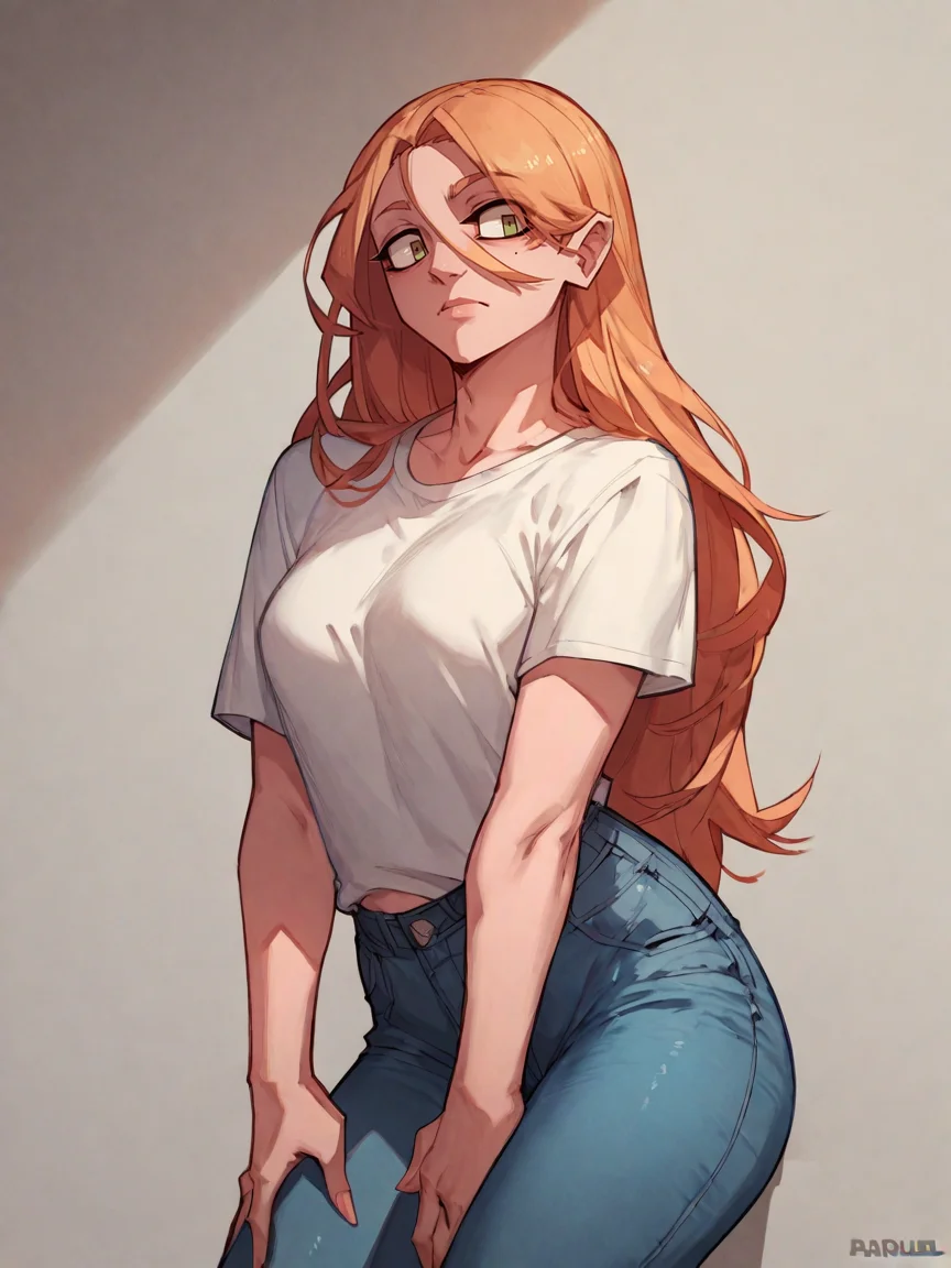 score_9, score_8_up, score_7_up, score_6_up, score_5_up, <lora:par0llelXLP:1> par0llel, 1girl, long hair, curvy, t-shirt, jeans