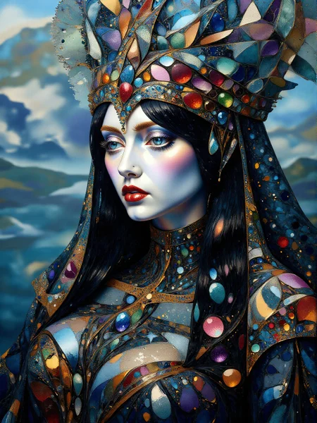 The basic cs-cr1stal scene is bishop with no facial features. The picture combines Impressionism goth elements with a modern interpretation characterized by fabulous natural gems and growing crystals, a ocean color palette, and intricate gothic details. The background is out of focus and is reminiscent of abstract marbled art paper. <lora:midjourney_whisper_chromaplex_v1:0.7> <lora:Crystality Flux_v1:0.6> <lora:Paper_Marbling_Flux:1>