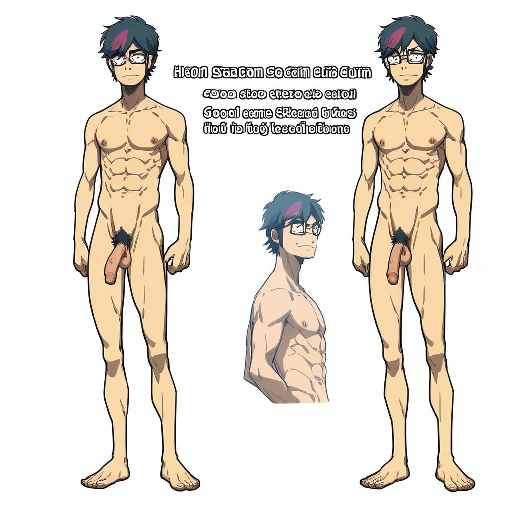 Seto Takuma, 1boy, glasses, male focus, solo, black hair, meme, streaked hair, multicolored hair, black eyes, pubic hair, completely nude, abs, penis, balls, standing,  hard penis, score_9, score_8_up, score_7_up, score_6_up <lora:vinceteaa_020_04v2-step00000400r:1> good face, good eyes, looking at viewer, full body, standing,