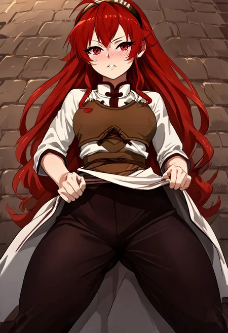 score_9, score_8_up, score_7_up, score_9, score_8_up, score_7_up,Masterpiece,HD,(((HD quality))), (((ultra quality))), hyper ultra detailed, hyper ultra quality,solo,mature female,
<lora:StS_PonyXL_Detail_Slider_v1.4_iteration_3:3>,
Background dungeon, bricks, filth on the walls, anime font,from below, looking at the viewer,indoors,
1girl, detailed, perfect arms, perfect face, perfect hands,alone ,blushed, very blushed,
BREAK
breasts perky,curvy, waist, slim,  perfect anatomy, height, tall,perfect body, 
BREAK
<lora:nomanota:0.9>,
nomanota, eris, 1girl, red eyes, red hair, long hair,
brown hairband, Chinese shirt, brown vest, brown pants,