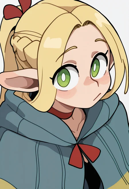 1girl, solo, looking at viewer, marcille donato, portrait, blue capelet, white background, 
masterpiece, best quality, <lora:Bongfill-guy90-IllustriousV1:1>, lifnob
