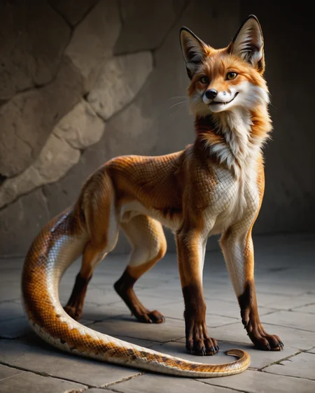 score_9, score_8_up, score_7_up, intricate details, rating_safe, <lora:SnakeSkinStyle:0.7>, 1boy(solo, feral furry,
anthro furry, fox with Jed-snkskn, snakeskin,
full body, looking at the viewer, solo, smiling), detailed background, depth of field, subsurface scattering,
<lora:ral-chrosc-clr:0.3>, ral-chrosc-clr,
<lora:xl_more_art-full_v1:0.3>,
<lora:add-detail-xl:0.3>