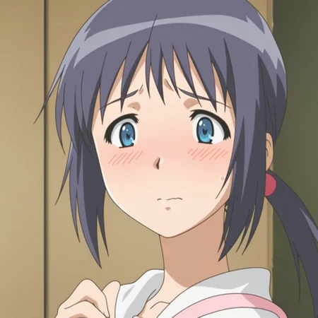 <lora:Suzu(Illustrious) from The Invisible Stud_epoch_6:1>,anime screencap,anime coloring,original,suzu,shy open eyes,