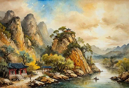 tj, cangyunshan, landscape, chinese ink painting, oil painting,
Oil Painting, Renaissance Paintings, watercolor painting, concept art, painterly, surreal painting,
((beautiful, painterly, detailed, textural, artistic)), (digital artwork, illustrative, illustration), (((intricate details, highly detailed, ultra-detailed))), (absurdres:1.5), (unreal engine, octane rendering, Anti-Aliasing, sharp focus, natural lighting, high saturation, high contrast, vivid, vibrant, studio lighting, best texture quality), beautiful detailed scenery,
