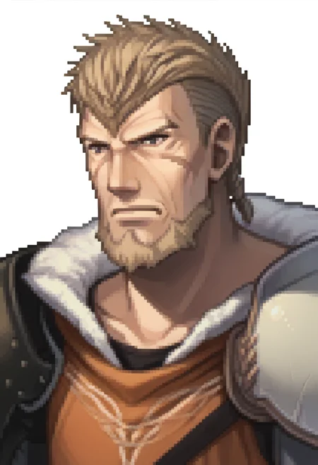 score_9, score_8_up, score_7_up, source_anime, BREAK 1boy, <lora:zs_FEDSPortraitsXL:1> fedsportraits, portrait, white background, <lora:JeraltFE-pdxl:1> jeraltFE, short hair, undercut, beard, armor, fur trim, shoulder armor, scar on face