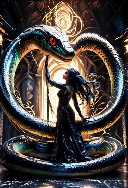 score_9, score_8_up, score_7_up, score_6_up, full body painting of a female slowly turning into a snake, (((sn4ke))), horrifically captivating beauty, blue and black color scheme , very long hair, hair wrapped around body, snake eyes,, enticing the viewer closer, painted in style of clive barker, inspired with hellraiser like design, dark shot, shadows, dim light, field of depth, dark light, red and black theme, abandonment in background, despair,
BREAK
cinematic angle, unique perspective, dramatic lighting