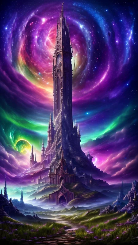 Space-themed, 
Gothic style, 
Dreamscape, 
Stained glass style, 
Masterwork Painting, Magnum Opus, 
 <lora:Wizard_Tower:0.75> witow, castle, cloud, cloudy sky, grass, no humans, scenery, sky, tower, tree, 
<lora:Fantasy_Mountains:0.75> fanmou, footprints, forest, grass, nature, no humans, outdoors, sky ,
  highres, 8k, uhd, High Dynamic Range, tonemapping, crisp details,  intricate details, fine details,
. Vibrant, beautiful, translucent, intricate, detailed,
. Surreal, ethereal, dreamy, mysterious, fantasy, highly detailed,
. Dark, mysterious, haunting, dramatic, ornate, detailed,
. Cosmic, celestial, stars, galaxies, nebulas, planets, science fiction, highly detailed