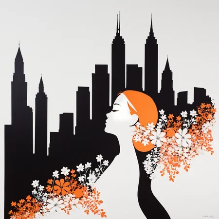 PStyl3, cityscape, negative space, abstract, woman, flowers <lora:Maximalist_Drawing_BW:0.8>