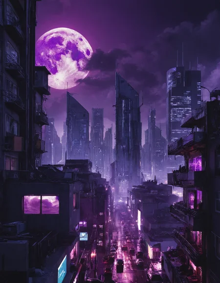<lora:r0k00g00th:1>,r0k00g00th,r0kur3&l1tyHD. cyberpunk art,, a city with a lot of buildings and a purple moon in the sky above it is a cityscape with a lot of buildings and a lot of lights [2], prompt . ,weather, (extreme weather, Heatwaves:1.5) (prolonged extreme heat),