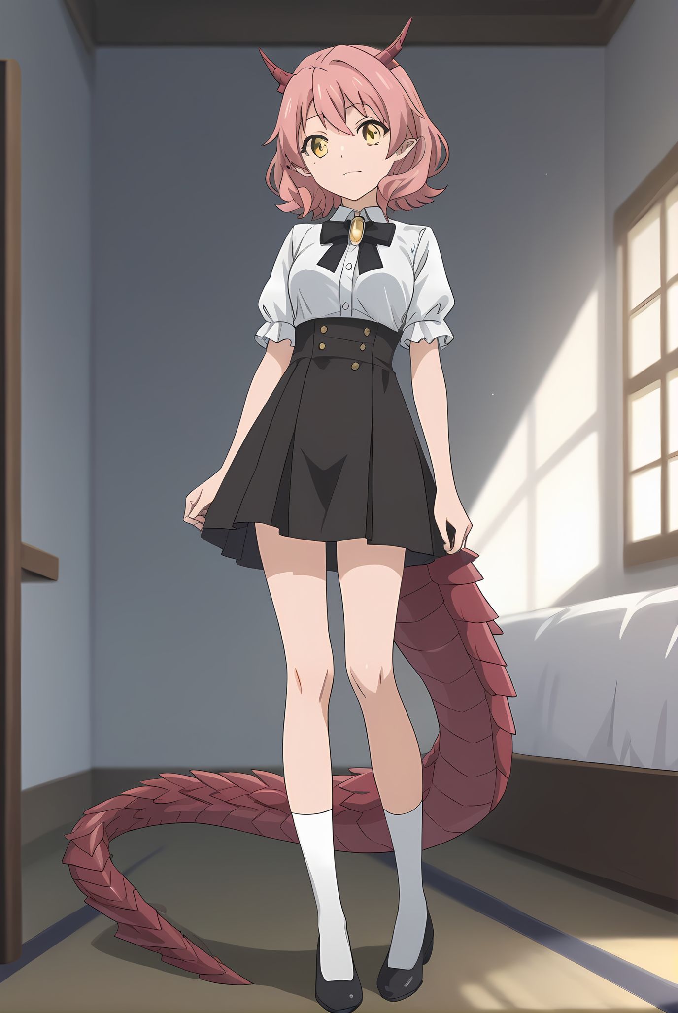 (:1.30), km-hanako, yellow eyes, pink hair, medium hair, short horns, dragon tail, medium breasts, 1girl, solo, skinny, score_9, score_8_up, score_8, score_7_up, score_7, score_6_up, score_6, score_5_up, score_5, source_anime, lewd, indoors, (full body:1.20), (:1.20), , <lora:km-hanako-V01-000003:0.80>