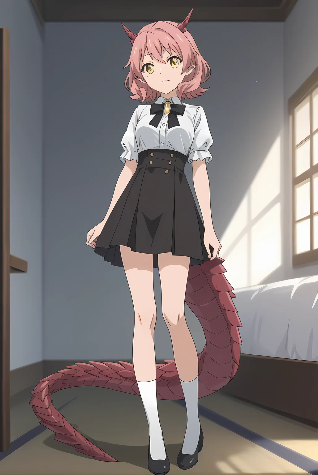 (:1.30), km-hanako, yellow eyes, pink hair, medium hair, short horns, dragon tail, medium breasts, 1girl, solo, skinny, score_9, score_8_up, score_8, score_7_up, score_7, score_6_up, score_6, score_5_up, score_5, source_anime, lewd, indoors, (full body:1.20), (:1.20), , <lora:km-hanako-V01-000003:0.80>
