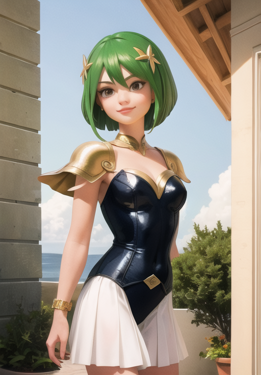 <lora:Engel_Daisy:0.8>, Engel_Daisy, smirk, green hair, (masterpiece, best quality, detailed:1.3)