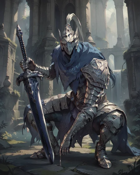 score_9, score_8_up, score_7_up, source_anime, score_6, 1boy, squatting, abyss, armor, artorias, holding sword, <lora:Artorias:0.8>