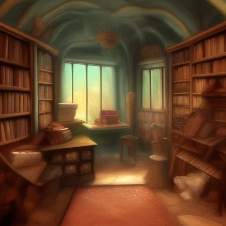 a fantasy bedroom that is also the owner's personal library with books everywhere
FanStu