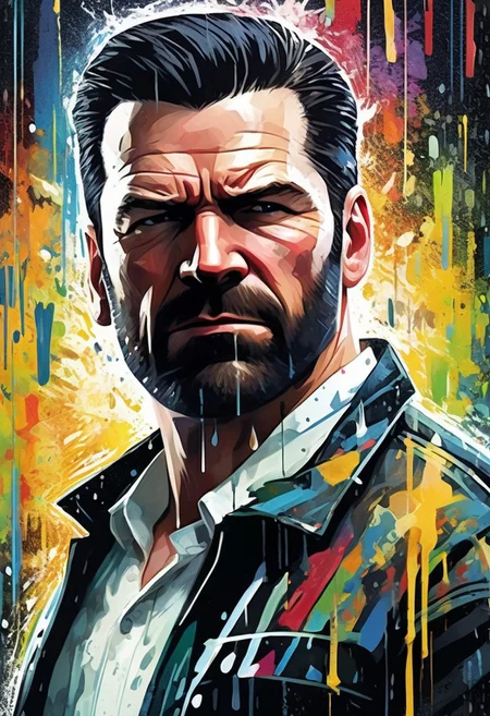 detailxl, high quality, artistic multicolored-splashes-style,
(dark artistic blank background:1.3)
(half body shot, looking at viewer, angry, dark:1.4),
(digital-painting, Portrait of Max Payne, rain:1.8),
(detective cop in jacket in new york street)