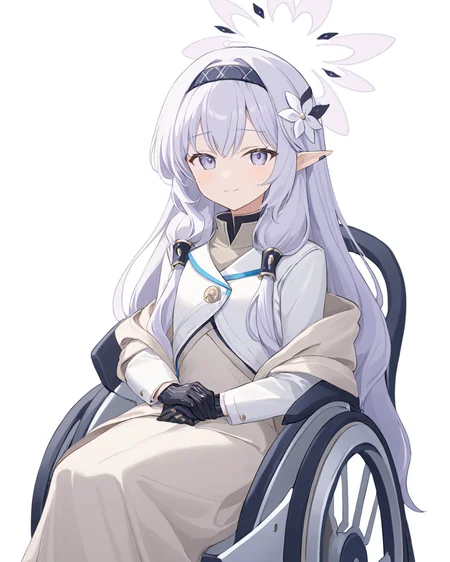 breathtaking,himari \(blue archive\),1girl, solo, looking at viewer, smile, simple background, hair ornament, gloves, long sleeves, white background, sitting, closed mouth, jacket, flower, hairband, black gloves, hair flower, mole, mole under eye, halo, hair tubes, white jacket, wheelchair<lora:Himari_image195_v1-000030:1> . gorgeous,key visual, vibrant, studio anime,award-winning, professional, highly detailed,high budget, cinemascope