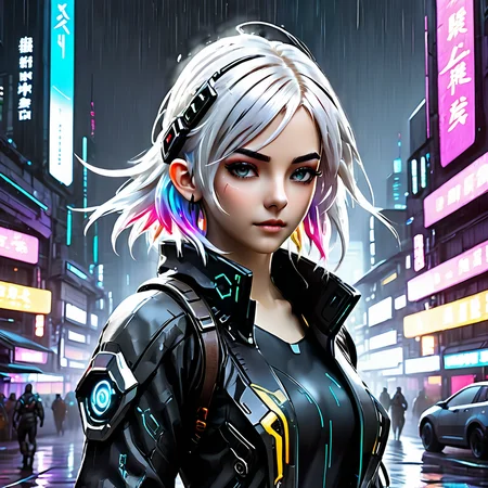 ink splashing,semi realistic, 2d game scene,oil and watercolor painting,
<lora:fantasy_world:1>ï¼
(((masterpiece))),(((best quality))),((ultra-detailed),(dynamic angle),(((night,heavy rain,bloom))),
((floating)),(paint),((disheveled hair)),
(solo), ((child,very young,little girl,cute,little girl face)), ((small_breasts)), (((detailed anima face))),((beautiful detailed face)),collar,upper body,
white hair, ((colorful hair)),((streaked hair)),
beautiful detailed eyes,
((cyberpunk)),cyberpunk city,broken city,neon light,mechanical arm