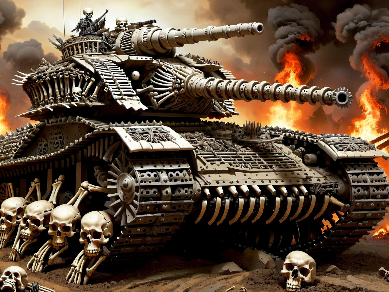 <lora:HorrorAI:.8> BoneyardAI  battle tank, Highly detailed, horror setting, intricate detailed background