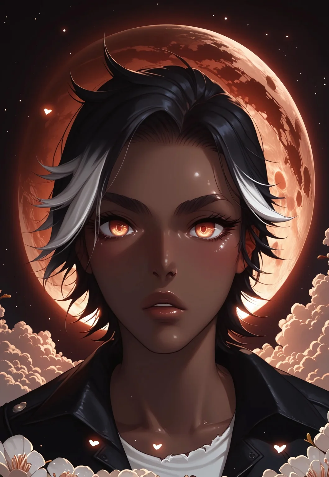 safe_pos, score_9,score_8_up,score_7_up,score_6_up, 1boy, ((BREAK)), sexy man, Khitli Viera, ((dark skinned man)), toned muscles, tall, ((no human ears)), ((short black hair with white highlights)), ((black and white goatee)), rugged features, ((black jacket with no shirt showing muscles)), ripped blue jeans, boots, ((large expressive golden eyes)), looking to the right, gesturing pose with arm to the right, high res image, masterpiece, dynamic shot, <lora:Expressive_H:0.65> <lora:incase-ilff-v3-4:0.5> <lora:g0th1cPXL:0.45> <lora:Branwen_QBR:0.7>, high gradient eyes, eyesHD, dynamic pose, dynamic, detailed eyes, high definition eyes, amazing quality, wallpaper, wide angle, castle, exterior, nighttime, moon, moonlight, stars, gargoyle. bats, dead trees, creepy