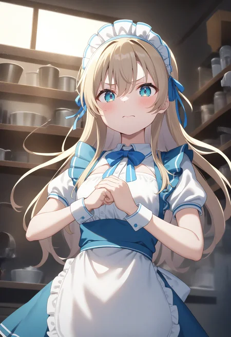 1girl,sincos, ningen mame, toosaka asagi,solo,medium breasts,20yo,maid,maid headdress,
cracking knuckles, own hands together, fist in hand,<lora:crackingknuckles_XL_v1:0.8>
dutch angle, upper body, looking at viewer, blonde hair, silver eyes,troubled eyebrows, tool Shop, closed mouth, bowl cut hair,,
best quality, very aesthetic, absurdres