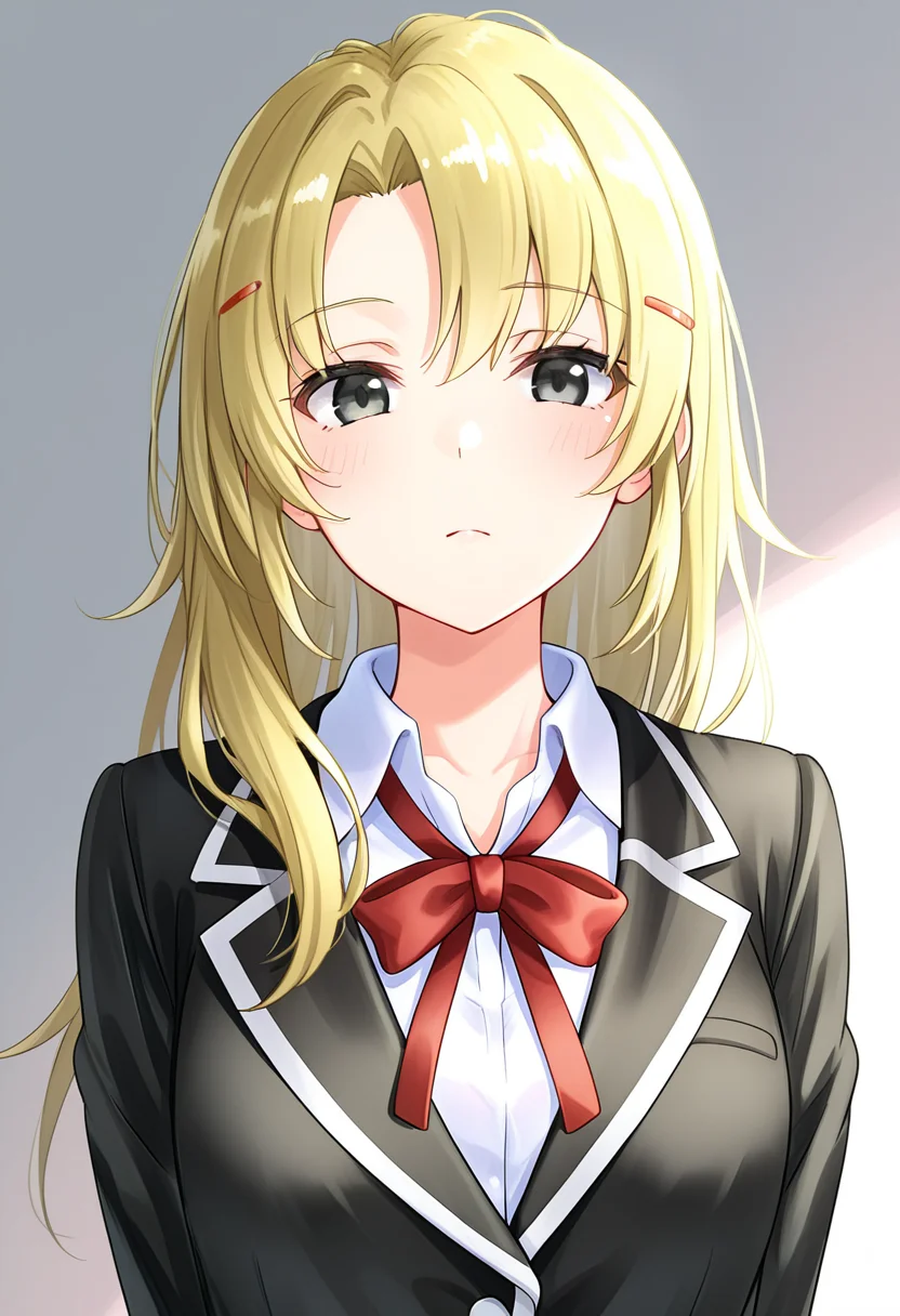 1girl, oregairumeguri, blonde hair, long hair, black eyes, sobu high school uniform, blazer, looking at viewer, cute, <lora:Meguri_ill_v1:1>, masterpiece, best quality, high quality, detailed, absurdres