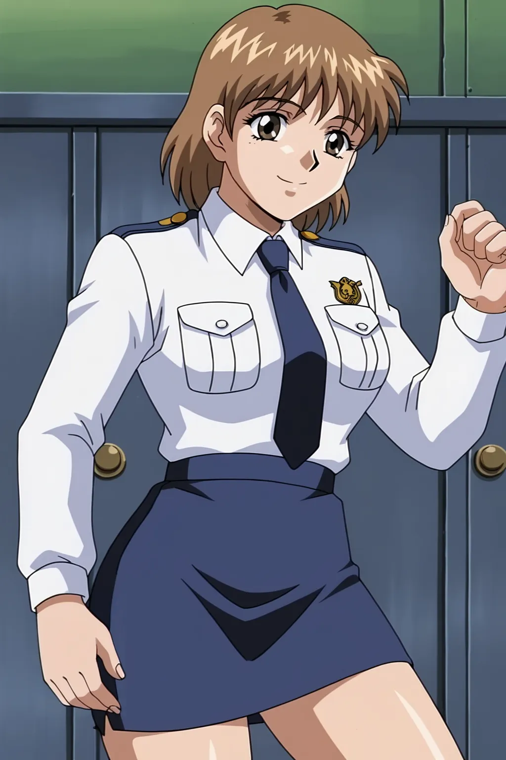 score_9, best, masterpiece, uncensored,
1girl, solo, smile, retro artstyle, 1990s (style),
LTHRMNMisato, police,  skirt, long sleeves, police woman,
<lora:LeathermanMisato_V2:0.8>​​​