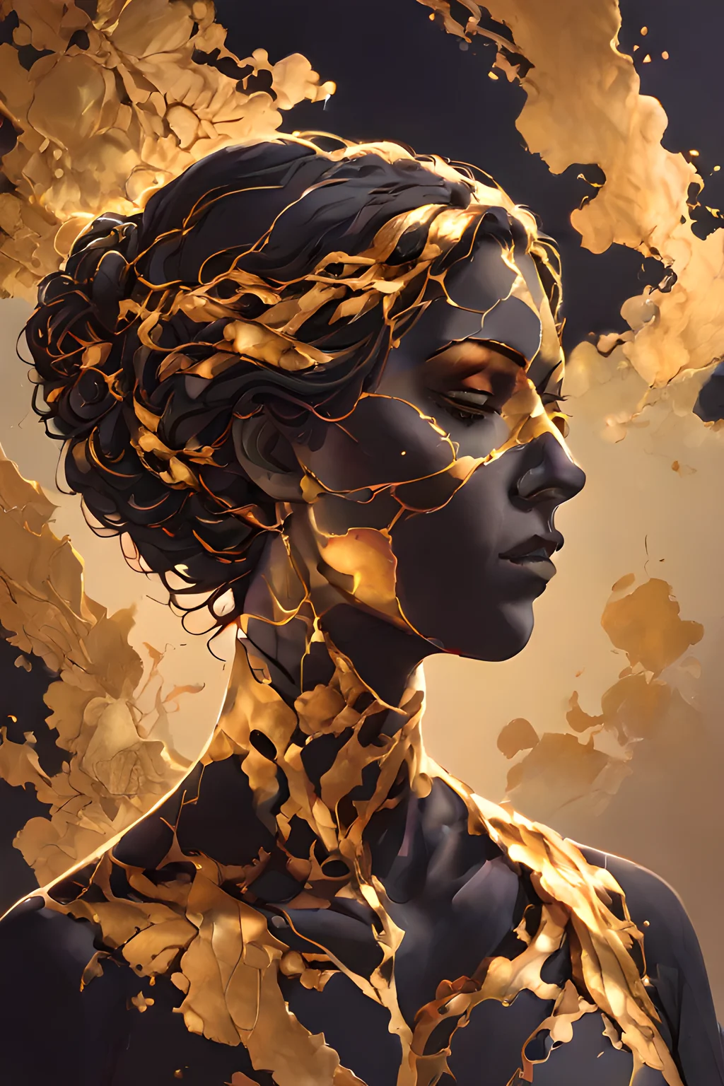 zPDXLxxx, score_9, score_8_up, <lora:Turbo_XL:1>, <lora:Silhouette_with_Gold_Foil:0.7>, silhouette_with_gold_foil, abstract, 1girl, <lora:Kintsugi:1>, Kintsugi, Gold Cracks, <lora:Gold_Filigree_Style:0.5>, dskgold_filigree, gold filigree, made of gold, maximum details