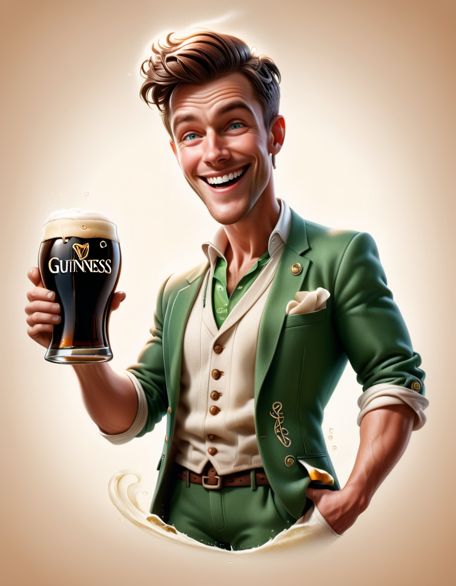 ("Guinness Beer" text logo:1.1) regular happy and smiling male irish citizen wearing clothing made out of Irish Linen, drining a ral-beer Guinness, raising a toast towards viewer, closeup shot <lora:dvr-ftl:0.75> dvr-ftl <lora:ral-cltc:0.35> ral-cltc <lora:ral-beer:0.2>