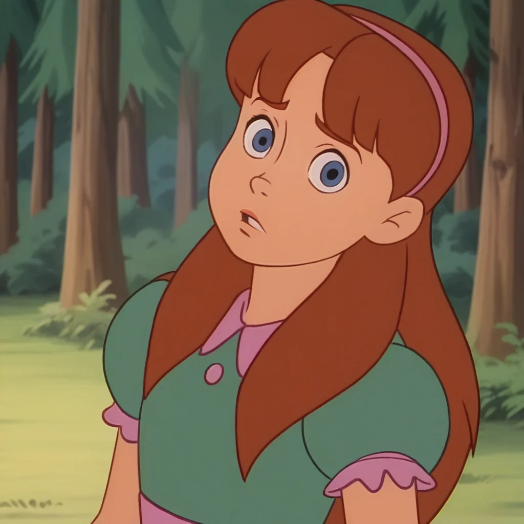 Ugly score_9_up, score_8_up, BREAK, Rebecca, 1girl, solo, brown hair, long hair, blue eyes, dress, upper body, <lora:Rebecca_CareBears_PXL_Leaf1:1>, looking at viewer, forest,
