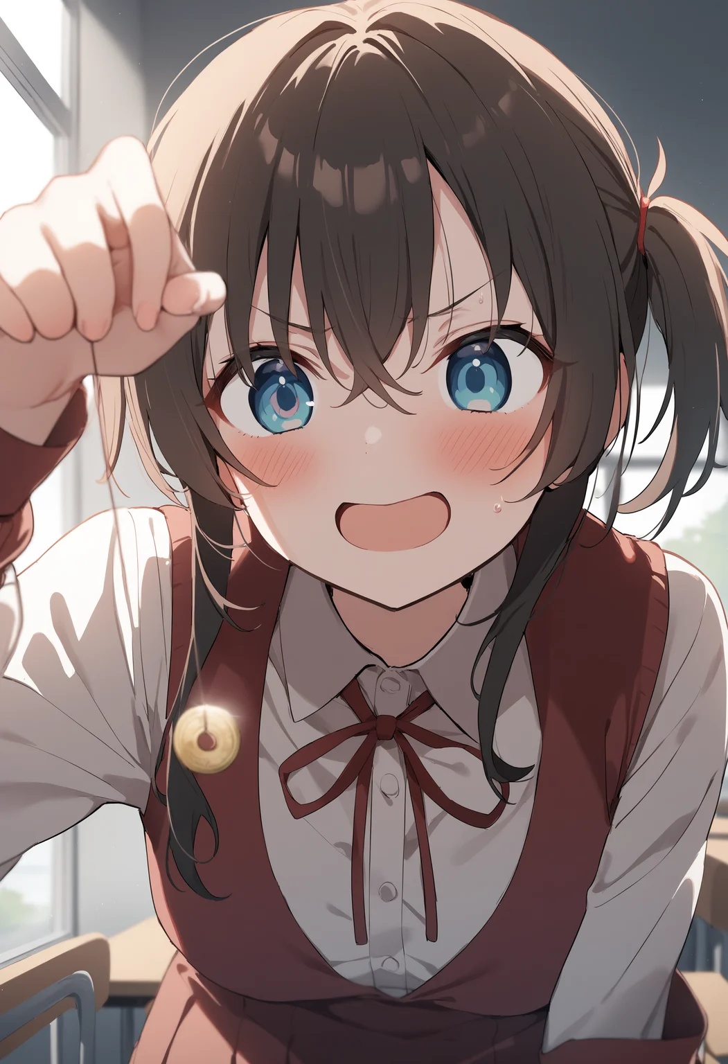 1girl,sincos, ningen mame, toosaka asagi,solo,medium breasts,school uniform,
hypnosis, mind control,looking at viewer, hand up, coin on string, <lora:hypnosis_XL_v1:0.7>
upper body, brown hair, black eyes,determined, by classroom window, open mouth, disheveled hair,
best quality, very aesthetic, absurdres