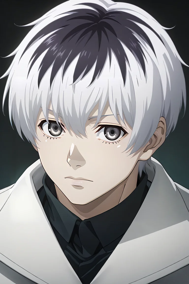 score_9, score_8_up, score_7_up, source_anime, rating_safe, , (photorealistic:0.6), looking at viewer, , depth of field, 1boy, solo, male focus, <lora:ken_kaneki_pony:0.84>, ken_kaneki, white hair, grey eyes, short hair, hair between eyes, tokyo ghoul:re, sasaki haise, two-tone hair, grey hair, multicolored hair, , science fiction detective, , <lora:sdxl_lightning_8step_lora:1>