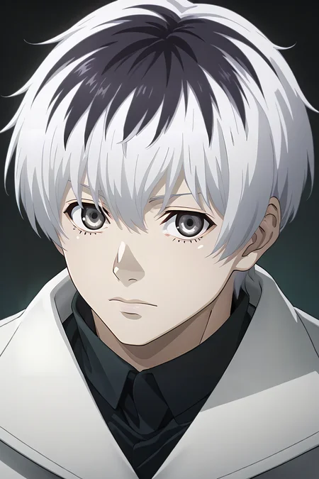 score_9, score_8_up, score_7_up, source_anime, rating_safe, , (photorealistic:0.6), looking at viewer, , depth of field, 1boy, solo, male focus, <lora:ken_kaneki_pony:0.84>, ken_kaneki, white hair, grey eyes, short hair, hair between eyes, tokyo ghoul:re, sasaki haise, two-tone hair, grey hair, multicolored hair, , science fiction detective, , <lora:sdxl_lightning_8step_lora:1>
