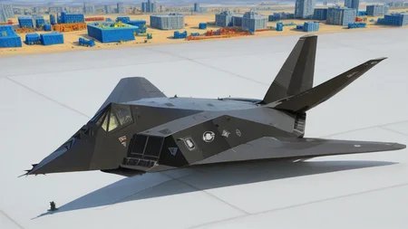 <lora:F-117_Illustrious:1> F-117, LEGO model, toy aesthetic, blocky structure, miniature city, playful, colorful, plastic texture, detailed construction, dynamic composition,masterpiece,best quality,amazing quality