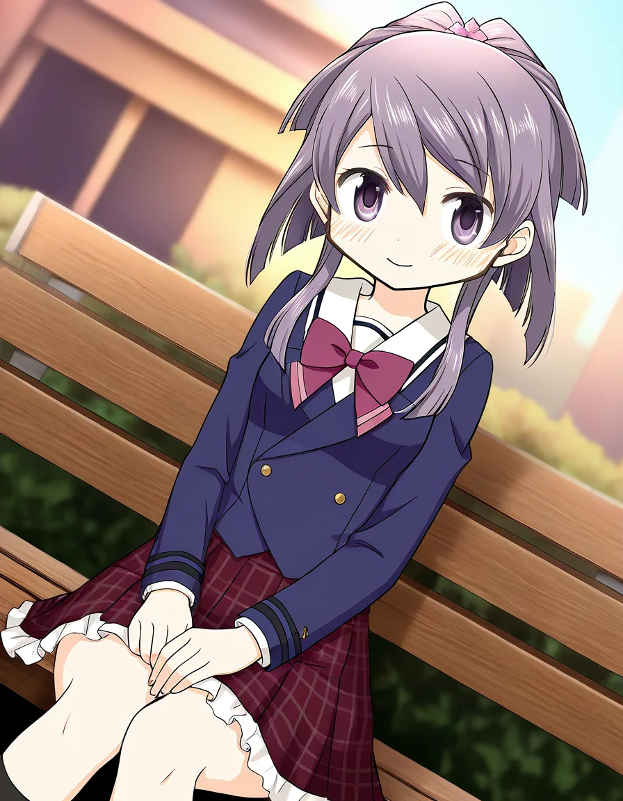 masterpiece, best quality, newest, absurdres, highres, safe, 1girl, aika himena \(school uniform\), magia record: mahou shoujo madoka magica gaiden, solo, sitting, outdoors, dutch angle, <lora:aika_himena_noobaiXLNAIXL_vPred10Version:0.7>